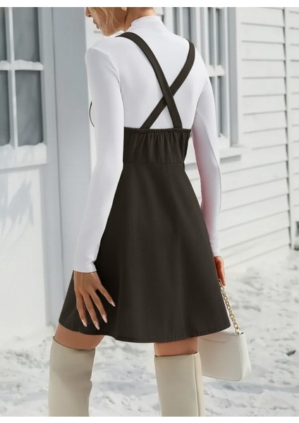 Kadın Askılı Düğmeli Mini Süet Elbise fiyatları