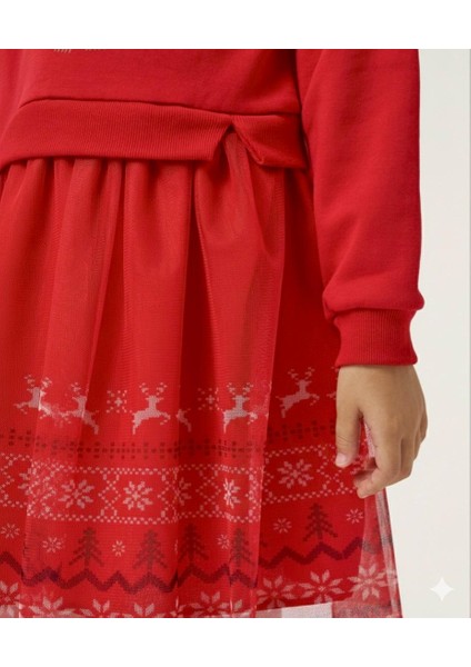 Yılbaşı Temalı Geyik Desenli Taç Hediyeli Kırmızı Renk Tütülü Şardonlu Kız Çocuk Elbise indirimleri