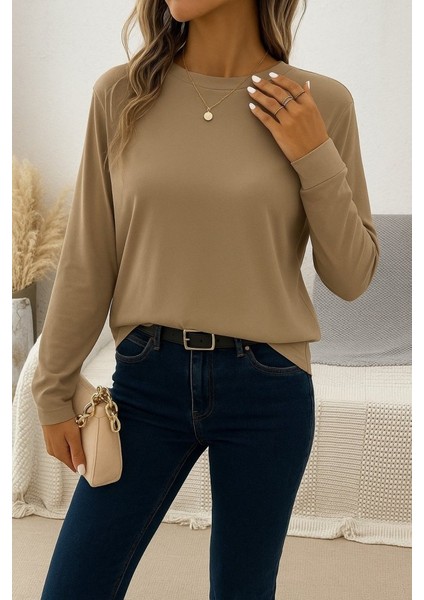 Kadın Uzun Kollu Bisiklet Yaka Viskon Bluz