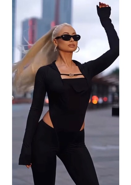 Kadın Uzun Kollu Kare Yaka Toka ve Bel Dekoltesi Detaylı Tulum Tulum fiyatları