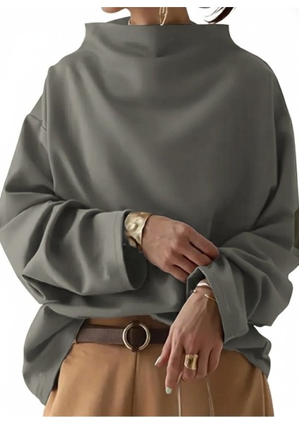 Kadın Uzun Kollu Geniş Balıkçı Yaka Modal Bluz modelleri