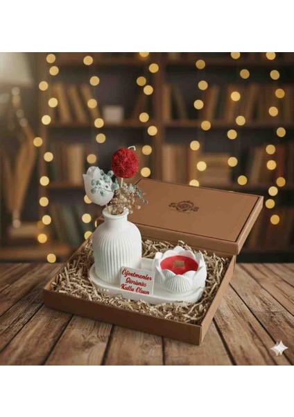 Öğretmene Hediye Şık Masaüstü Dekoratif Set (Vazo & Kokulu Mum) fiyatları