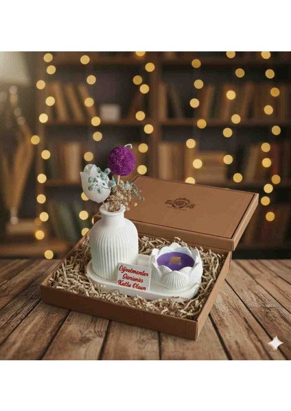 Öğretmene Hediye Şık Masaüstü Dekoratif Set (Vazo & Kokulu Mum) modelleri