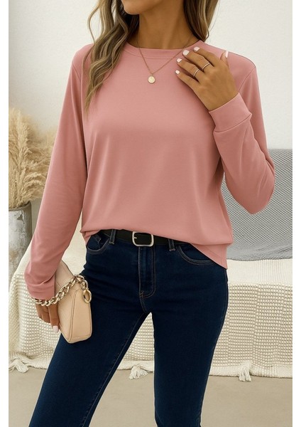 Kadın Uzun Kollu Bisiklet Yaka Viskon Bluz