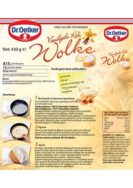 Dr. Oetker Wolke - Vanilyalı Kek 430 gr