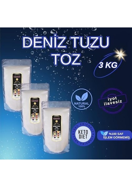 Hanzade Bitkisel Saf Deniz Tuzu Toz Öğütülmüş Iyot Ilsiz 1 kg x 3 Adet fiyatları