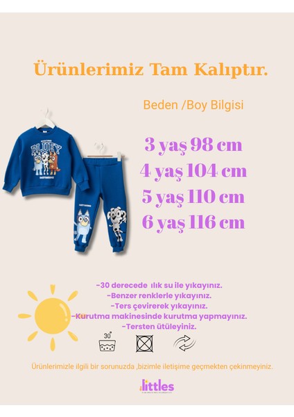 Bluey Baskılı Beli Lastikli Pamuklu Kumaş Şardonlu Mavi Renk Erkek Çocuk Alt Üst Takım fiyatları