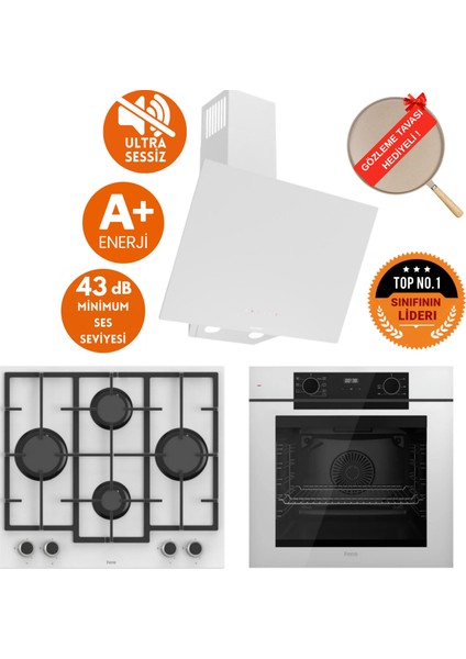 Fryart & Silentart Lara / Sessiz Beyaz Ankastre Set ( D078-SA + QEP63CB + LN386 )