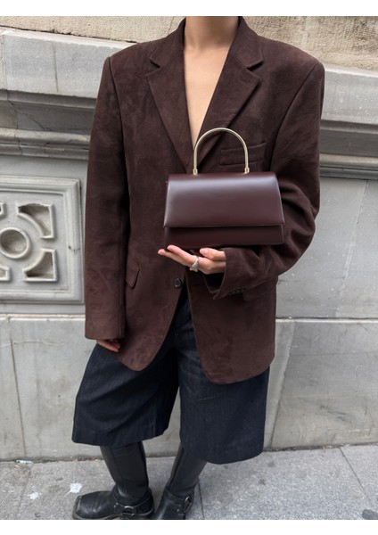 Ilot.ıstanbul | Gold Yuvarlak Metal Saplı Mini Kutu Kahverengi Abiye El ve Omuz Çantası modelleri