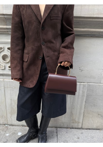 Ilot.ıstanbul | Gold Yuvarlak Metal Saplı Mini Kutu Kahverengi Abiye El ve Omuz Çantası fırsatları