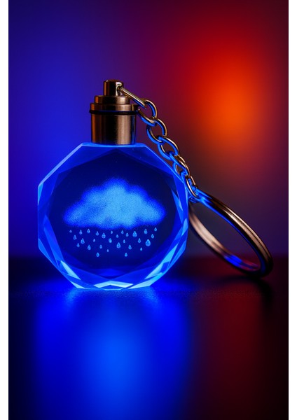 Yağmur Bulutu Tasarımlı Renk Değiştiren Işıklı Kristal Anahtarlık