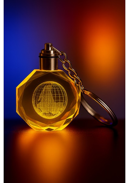 Dünya Tasarımlı Renk Değiştiren Işıklı Kristal Anahtarlık