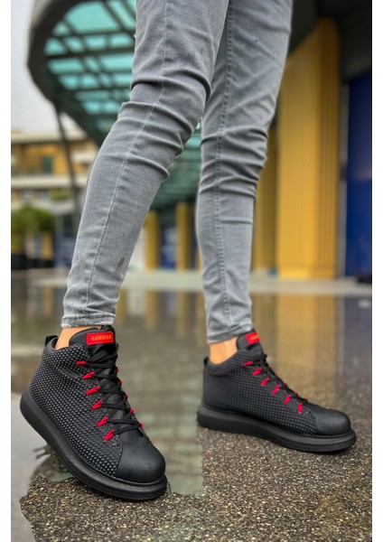 Milano Bağcıklı Kışlık Erkek Bot Siyah Kırmızı modelleri