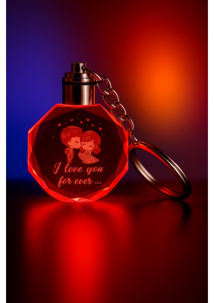 Sevimli Çift Tasarımlı Renk Değiştiren Işıklı Kristal Anahtarlık