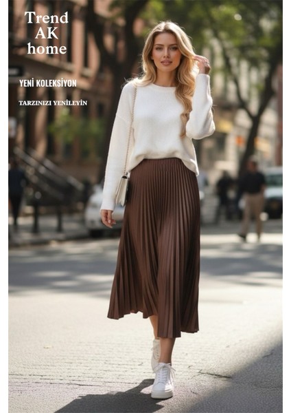 Beli Lastikli Piliseli Etek - Renk Koyu Kahve ( Standart Beden ) modelleri