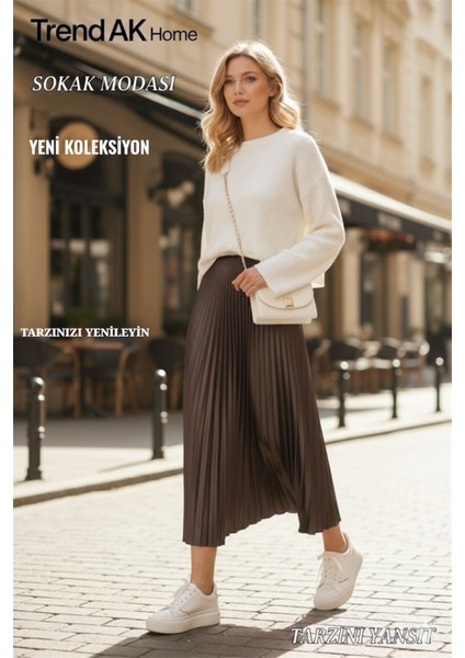 Beli Lastikli Piliseli Etek - Renk Koyu Kahve ( Standart Beden ) indirimleri