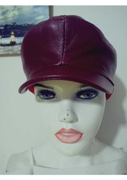 Unisex Hakiki Deri Bordo Kasket Klasik Kasket Lastikli Şapka fiyatları