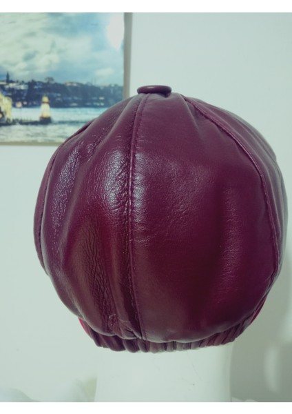 Unisex Hakiki Deri Bordo Kasket Klasik Kasket Lastikli Şapka modelleri