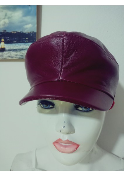 Unisex Hakiki Deri Bordo Kasket Klasik Kasket Lastikli Şapka fırsatları
