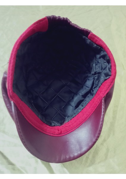 Unisex Hakiki Deri Bordo Kasket Klasik Kasket Lastikli Şapka