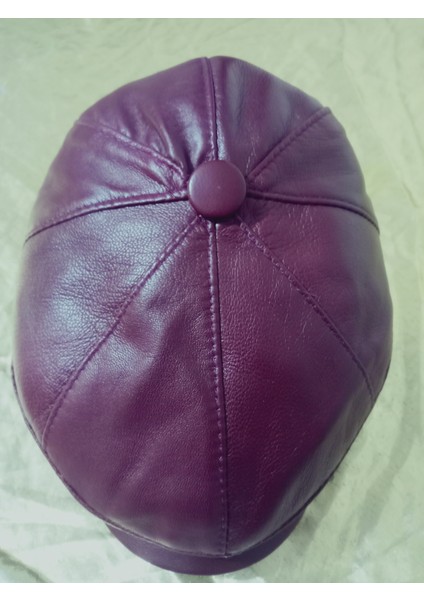 Unisex Hakiki Deri Bordo Kasket Klasik Kasket Lastikli Şapka