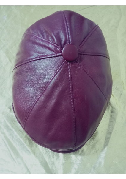 Unisex Hakiki Deri Bordo Kasket Klasik Kasket Lastikli Şapka