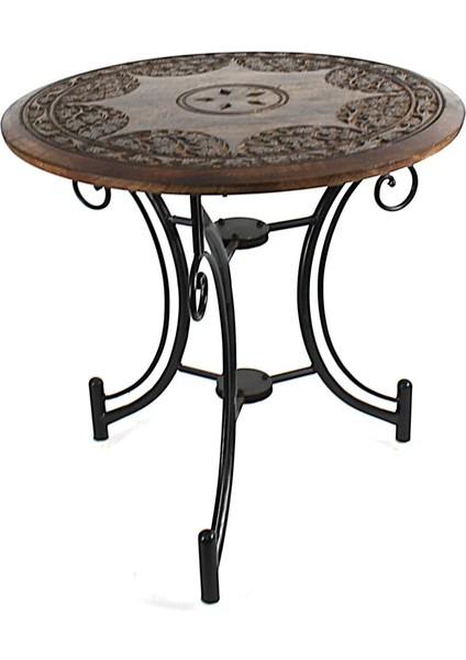 Eskitme Ahşap Ferforje Oymalı Yuvarlak Sehpa 60X60X59 Cm. fiyatları