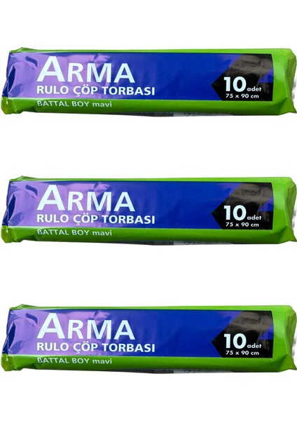 Battal Boy 70 Lt. Mavi Çöp Torbası Poşeti - 75 x 90 cm / 10 Adetlik 3 Rulo
