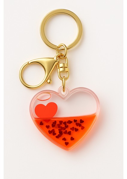 Kırmızı Kalp Sıvı Dolgulu Anahtarlık