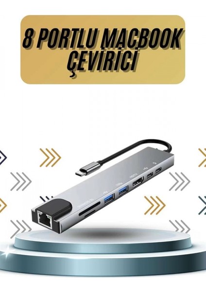 8 Portlu Macbook Çevirici Type C Hub Sd Tf USB Çoğaltıcı Ethernet fiyatları