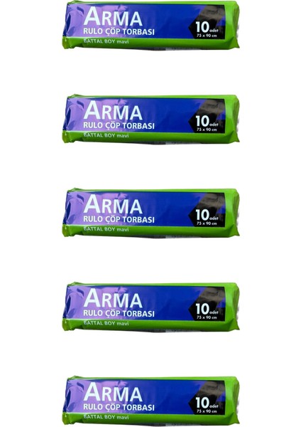 Battal Boy 70 Lt. Mavi Çöp Torbası Poşeti - 75 x 90 cm / 10 Adetlik 5 Rulo