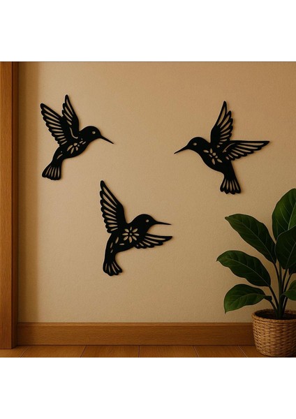 Dekoratif 3'lü Kuş Duvar Süsü