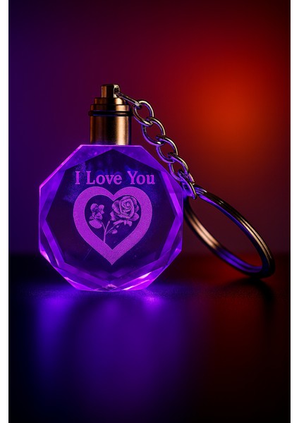 I Love You Forever Tasarımlı Renk Değiştiren Işıklı Kristal Anahtarlık