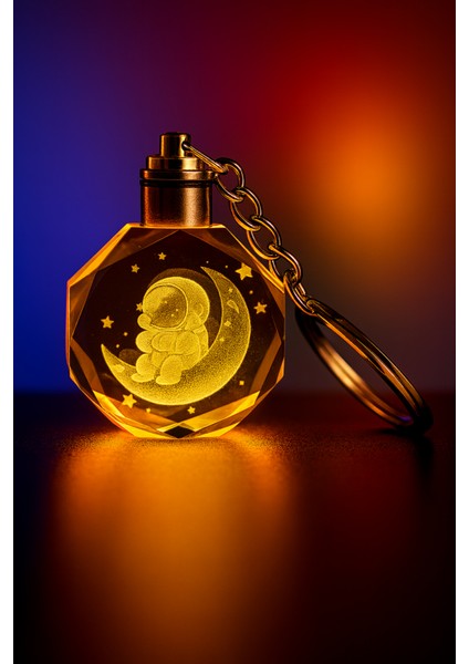 Astronot Tasarımlı Renk Değiştiren Işıklı Kristal Anahtarlık