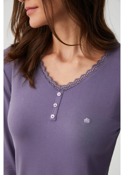 Yumuşak Dokulu V Yaka Uzun Kol Kadın Pijama Takım 9905 modelleri