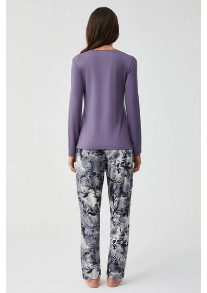 Yumuşak Dokulu V Yaka Uzun Kol Kadın Pijama Takım 9905 indirimleri