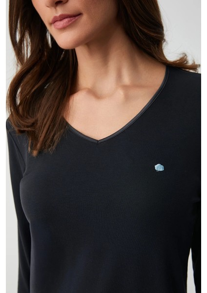 V Yaka Altı Saten Uzun Kol Kadın Pijama Takım 9915 modelleri