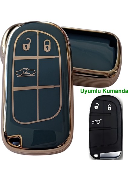Egea Cross 500 Jeep Dodge Chrysler Uyumlu Smart Kumanda Anahtar Kılıfı Oto Anahtarlık Turkuaz Gold