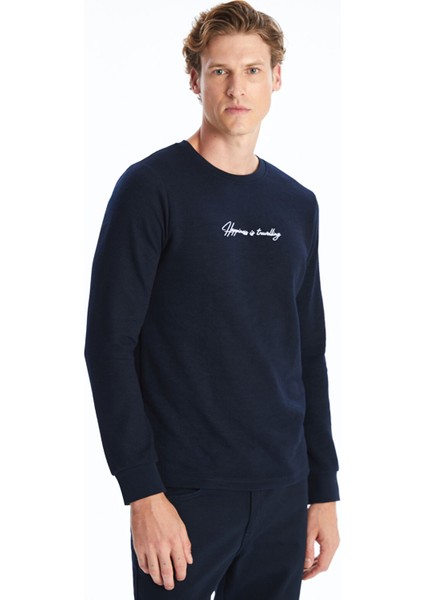 Yeni Sezon Bisiklet Yaka Uzun Kollu Baskılı Erkek Sweatshirt