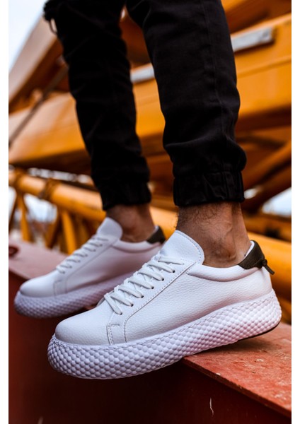 Felibord Bağcıklı Basic Erkek Sneaker Beyaz Haki