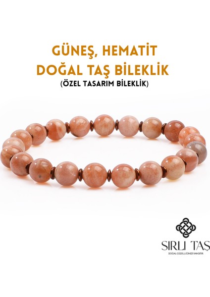 Güneş, Hematit Doğal Taş Bileklik, Unisex Bileklik, Tasarım Bileklik Ayarlanabilir