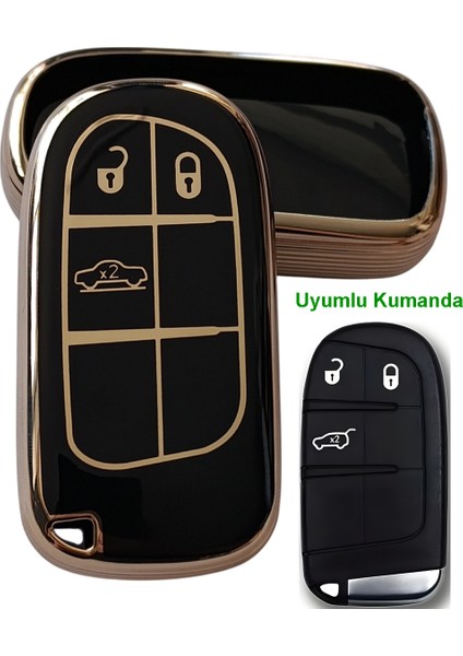 Egea Cross 500 Jeep Dodge Chrysler Uyumlu Smart Kumanda Anahtar Kılıfı Oto Anahtarlık Siyah Gold