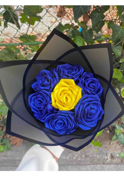 Sarı Lacivert Solmayan Çiçek Gülbuketi