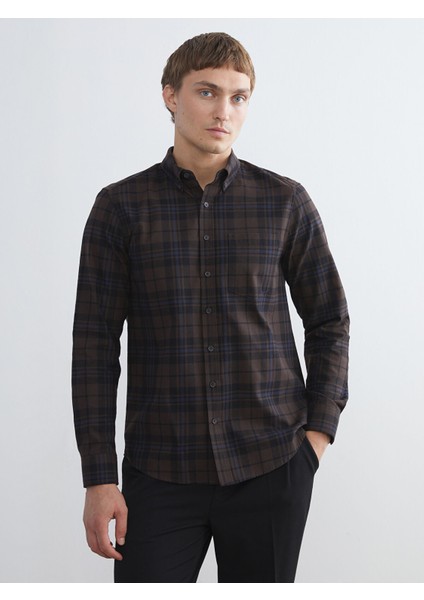 Yeni Sezon Regular Fit Uzun Kollu Ekose Gabardin Erkek Gömlek