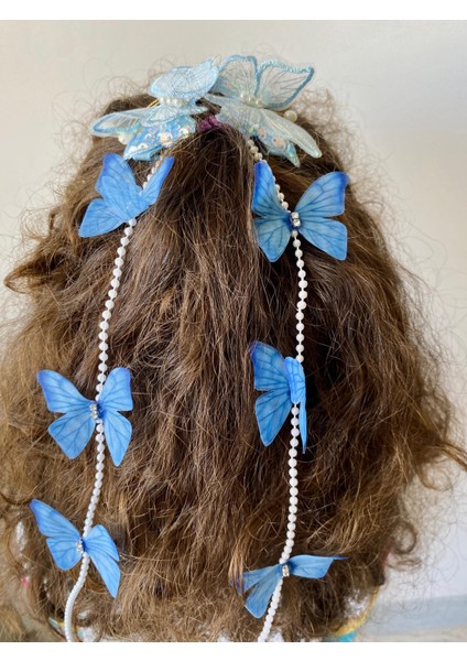 Kız Çocuk Zirkon Taşlı Incili Nakış Işlemeli Sallantılı Kelebek Model Karışık Renkli Pensli Yan Toka modelleri