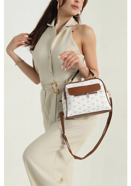 Beyaz Fermuarlı Desenli Kadın El Kol ve Omuz Çantası fiyatları