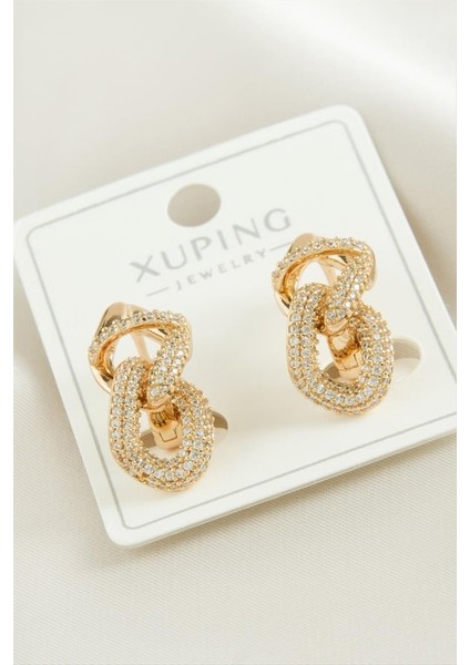 Xuping Zincir Zirkon Taşlı Lüks Çelik Küpe