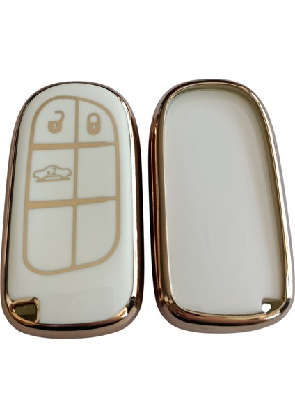 Egea Cross 500 Jeep Dodge Chrysler Uyumlu Smart Kumanda Anahtar Kılıfı Oto Anahtarlık Beyaz Gold modelleri