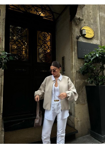 Kaşe Kaşmir Fermuarlı Ceket - Bej modelleri