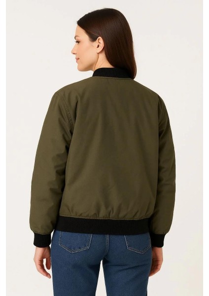 Kadın Bomber Mont Ceket – Fermuarlı, Kapitone Içi Astarlı, Su Itici Kumaş, Regular Fit, Günlük Bahar & Kış Şık Rahat Stil - Haki fırsatları